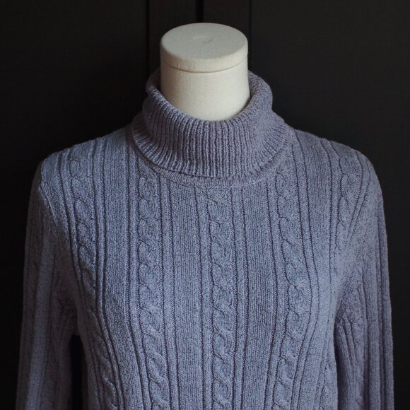 Vintage Heathered Mauve Cotton Cable Knit Turtleneck Sweater - Picture 2 of 5